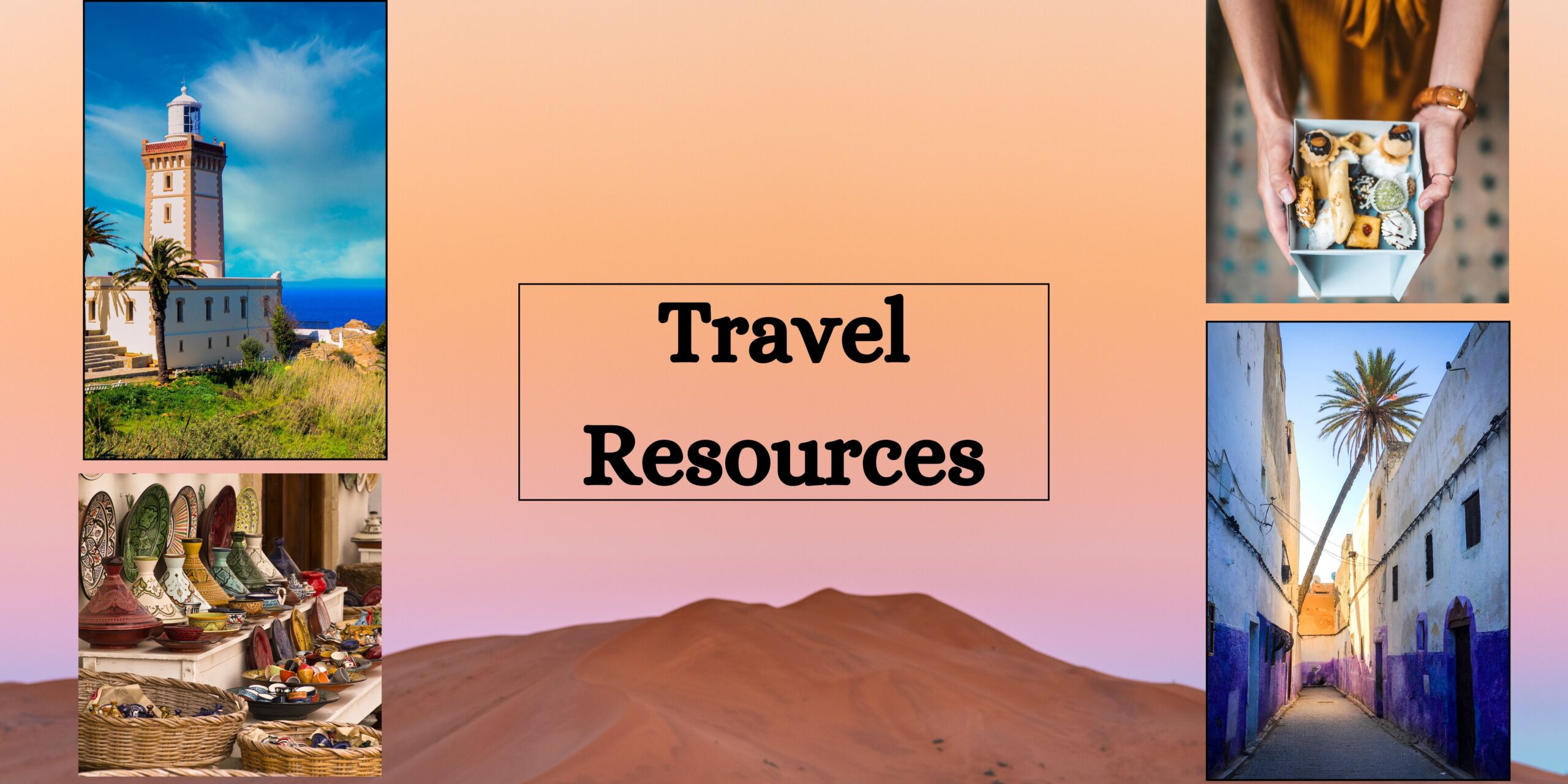 Travel resources for exploring Morocco, featuring maps, guidebooks, and travel essentials arranged on a wooden table.